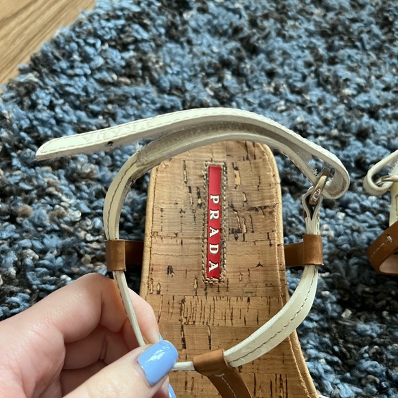 Prada Cork Tan White Sandals - Picture 3 of 3